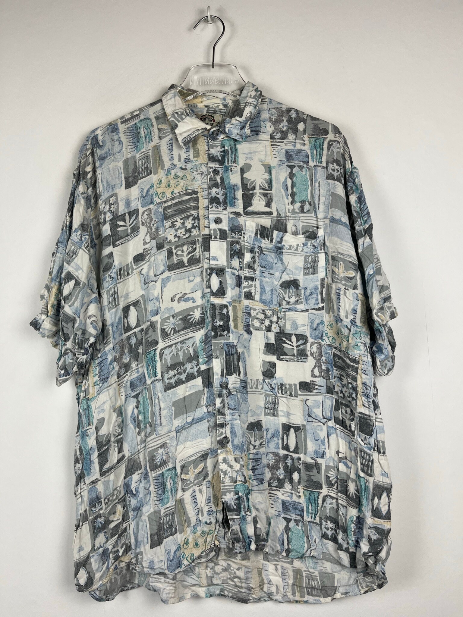 Vintage Kurzarm Crazy Pattern Hemd | Retro Herren/Damen Unisex Oversize Sommerhemd Abstraktes Muster Oldschool Freizeithemd von VintageHausDE