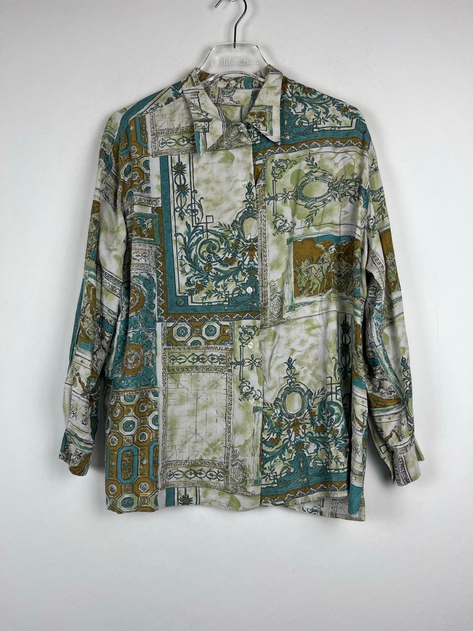 Vintage Langarm Crazy Pattern Hemd | Retro Herren/Damen Unisex Oversize Sommerhemd Abstraktes Muster Oldschool Freizeithemd von VintageHausDE