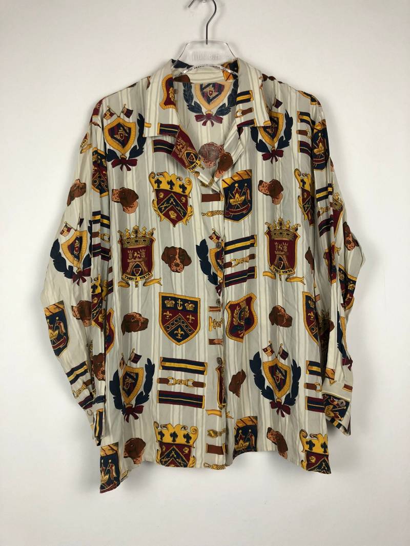 Vintage Langarm Crazy Pattern Hemd | Retro Herren/Damen Unisex Oversize Sommerhemd Abstraktes Muster Oldschool Freizeithemd von VintageHausDE
