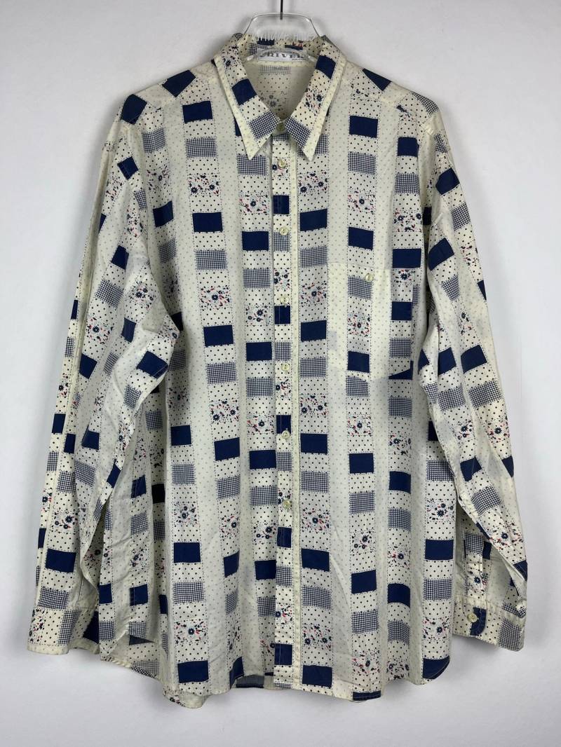 Vintage Langarm Crazy Pattern Hemd | Retro Herren/Damen Unisex Oversize Sommerhemd Abstraktes Muster Oldschool Freizeithemd von VintageHausDE