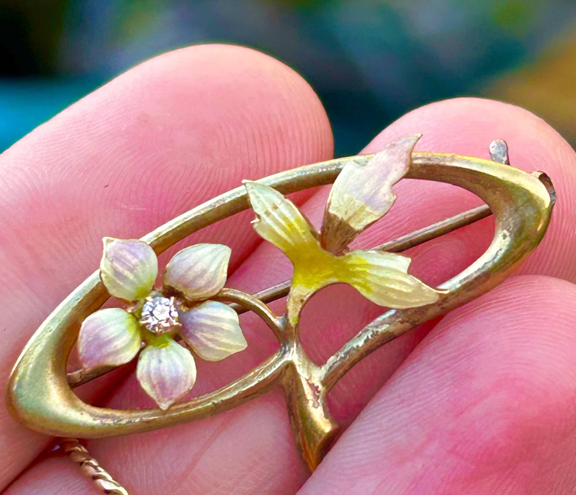 14K Diamant Irisierende Rosa Emaille Blumen Brosche Pin Jugendstil Art Deco Viktorianisch Seltene Rocailles Henry Blank & Co 14K Diamant Irisierende Rosa Emaille Blumen Brosche Pin Jugendstil Art Deco Viktorianisch Seltene Rocailles Henry Blank & Co von VintageHawaiianTime