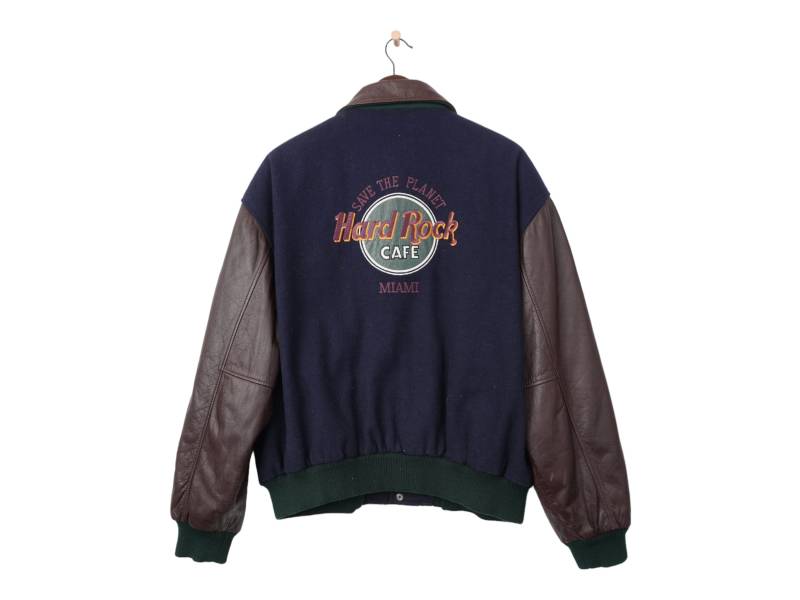 Rare Vintage Hard Rock Cafe Miami Varsity Leder Bomberjacke Größe Xl Made in Korea von VintageHouseBerlin