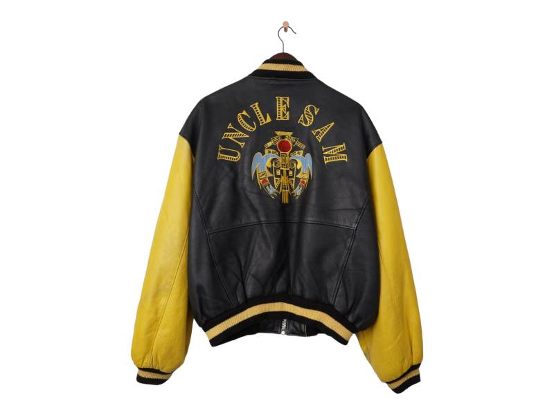 Rare Vintage Uncle Sam Viper Serie Edition Bomber Varsity Lederjacke Größe Xl von VintageHouseBerlin
