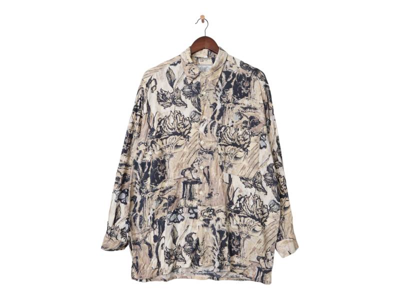Vintage Langarmhemd Mit Verrücktem Muster Größe L-xl Viskose von VintageHouseBerlin