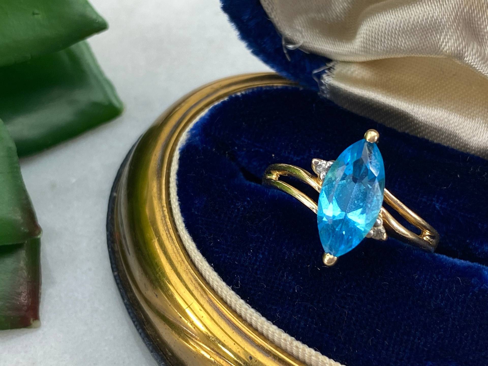 14K Gold Blautopas Ring - Vintage Ringe Für Frauen Edelstein Dezember Birthstone Schmuck Größe 7 Trending von VintageInBloom