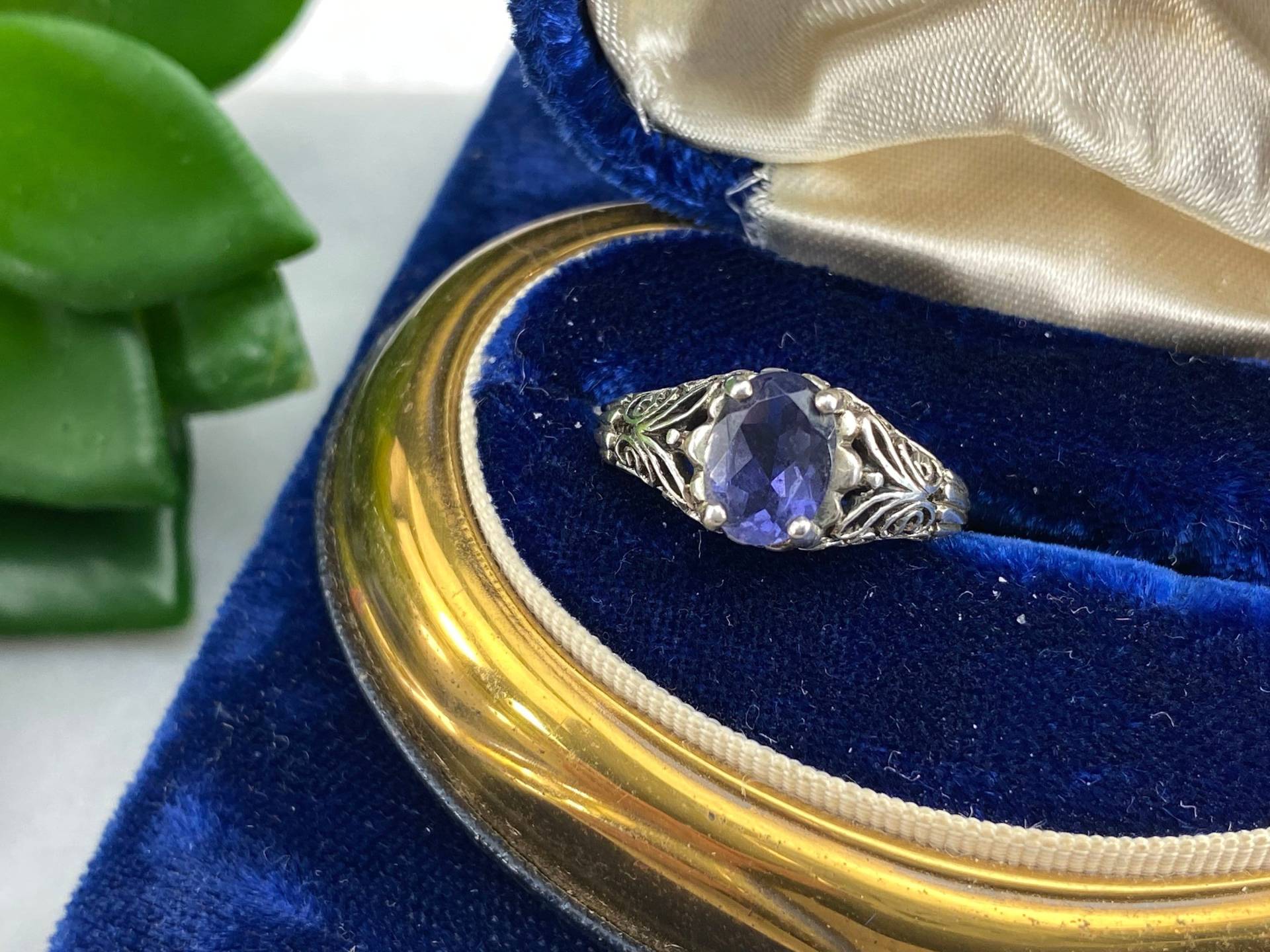 Blauer Cz Ring - Sterling Silber Filigrane Ringe Für Frauen Größe 6, 75 von VintageInBloom