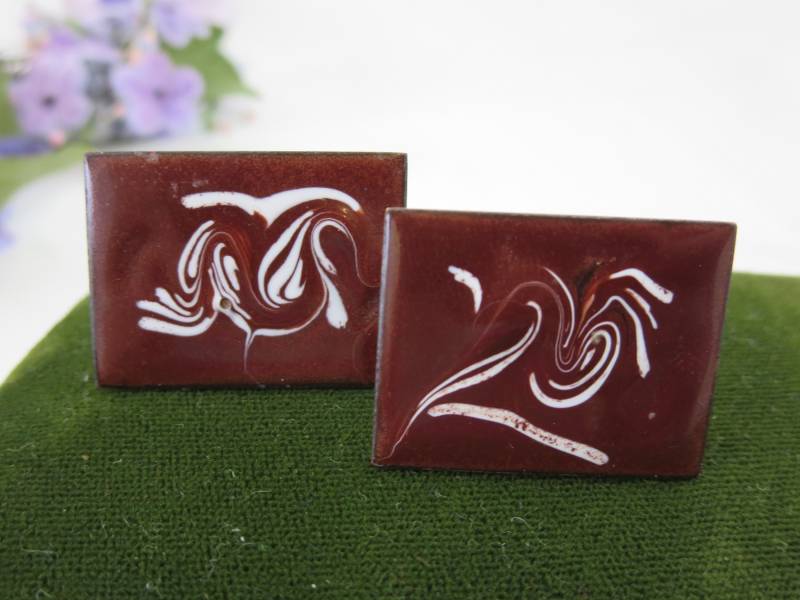 Vintage Emaille Manschettenknöpfe Kupfer Mid Century Modern Style von VintageInBloom