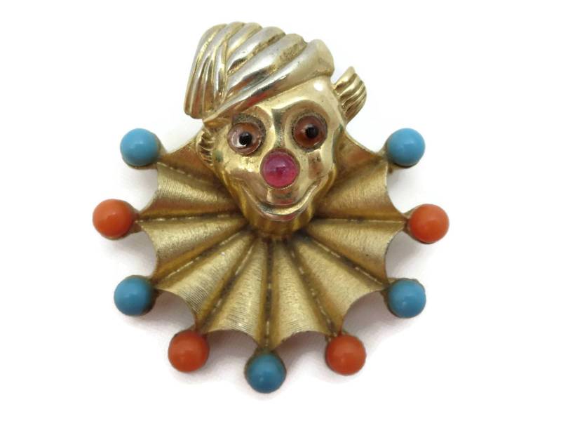 Clown Brosche - Figural Gold Ton Türkis Koralle Kugeln Mid Century 1960Er Jahre Modeschmuck von VintageInBloom