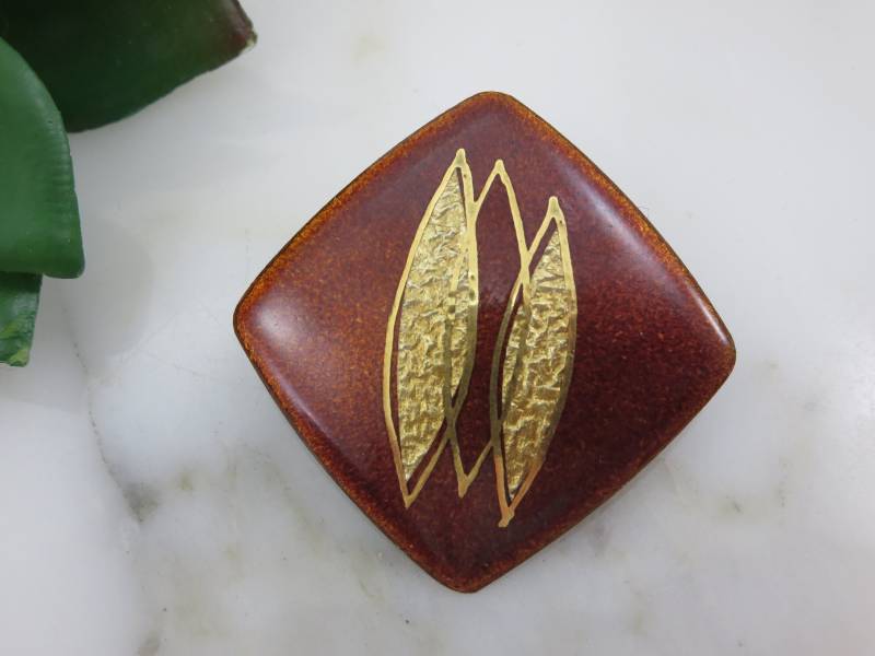 Emaille Brosche - Kupfer, Braun Und Gold Ton, Modeschmuck Für Damen von VintageInBloom