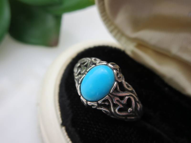 Türkis Ring - Sterling Silber Filigrane Ringe Für Frauen Größe 7 von VintageInBloom