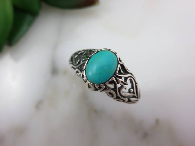 Türkis Ring - Sterling Silber Filigrane Ringe Für Frauen Größe 8 von VintageInBloom