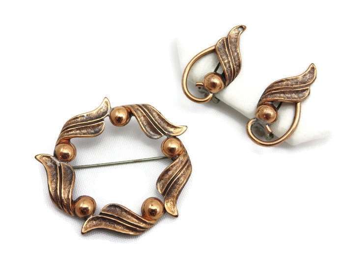 Vintage Kupfer Brosche Und Ohrring Set - Bell Copper Mid Century Schmuck von VintageInBloom