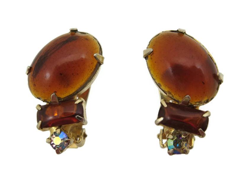 Vintage Topas Strass Ohrclips Aurora Borealis Steine von VintageInBloom