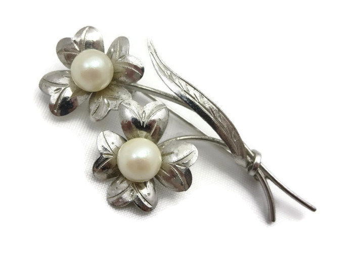 sterling Und Perle Brosche - Blumen von VintageInBloom