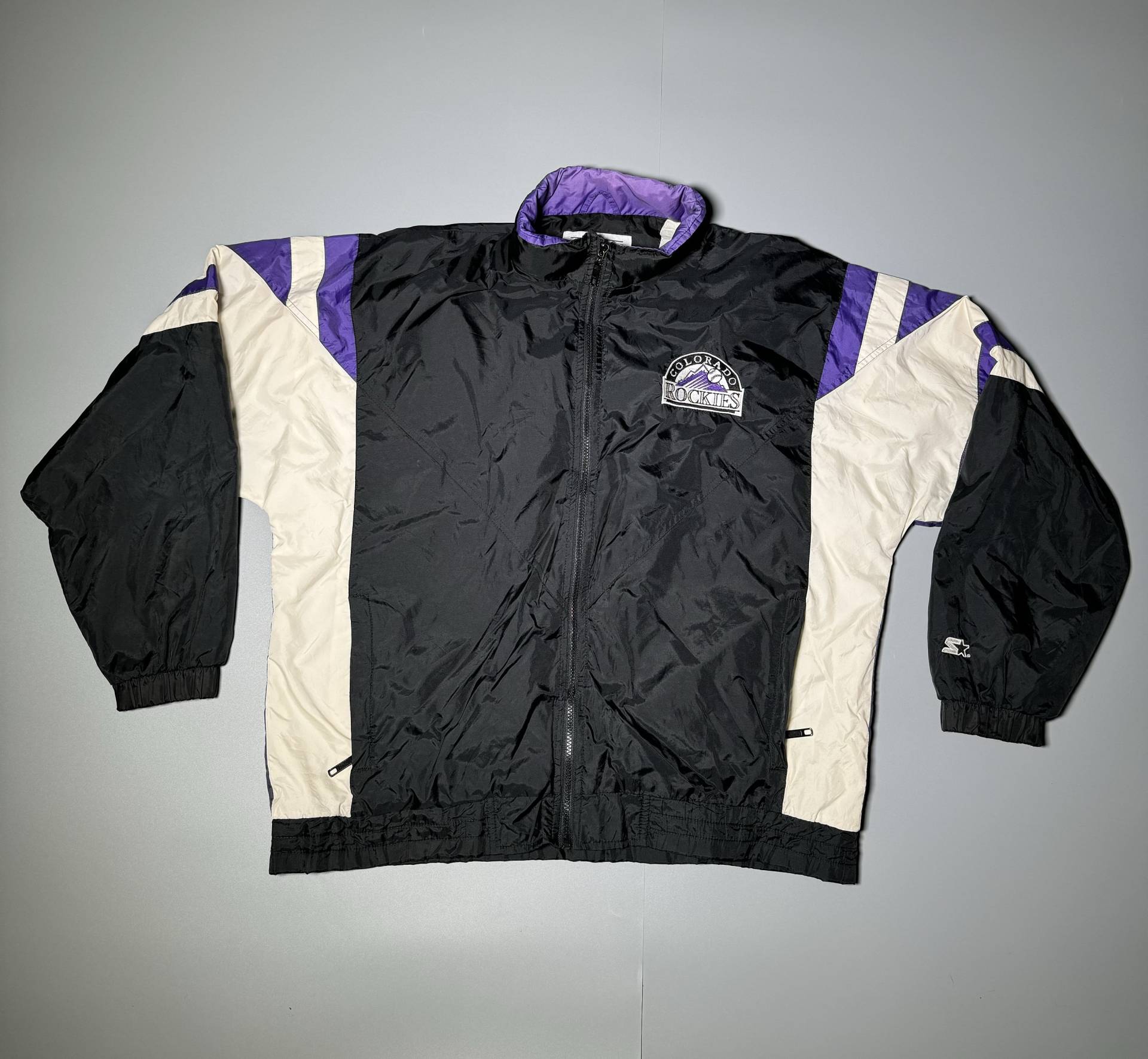 starterjacke Colorado Rockies Winbreaker Full Zip Kapuze Vintage Mlb Baseball 90S Grösse M von VintageJamCZ