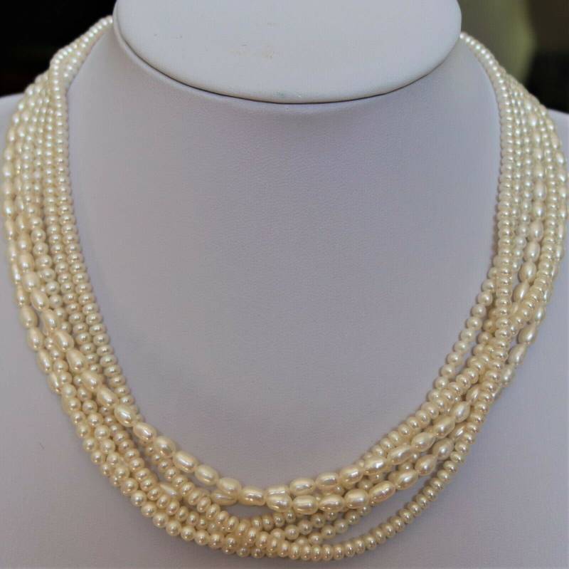 14K Solid Gold Vintage 1980Er Jahre Zuchtperle Torsade Multi Strang Halskette 60Gms von VintageJewelleryCo