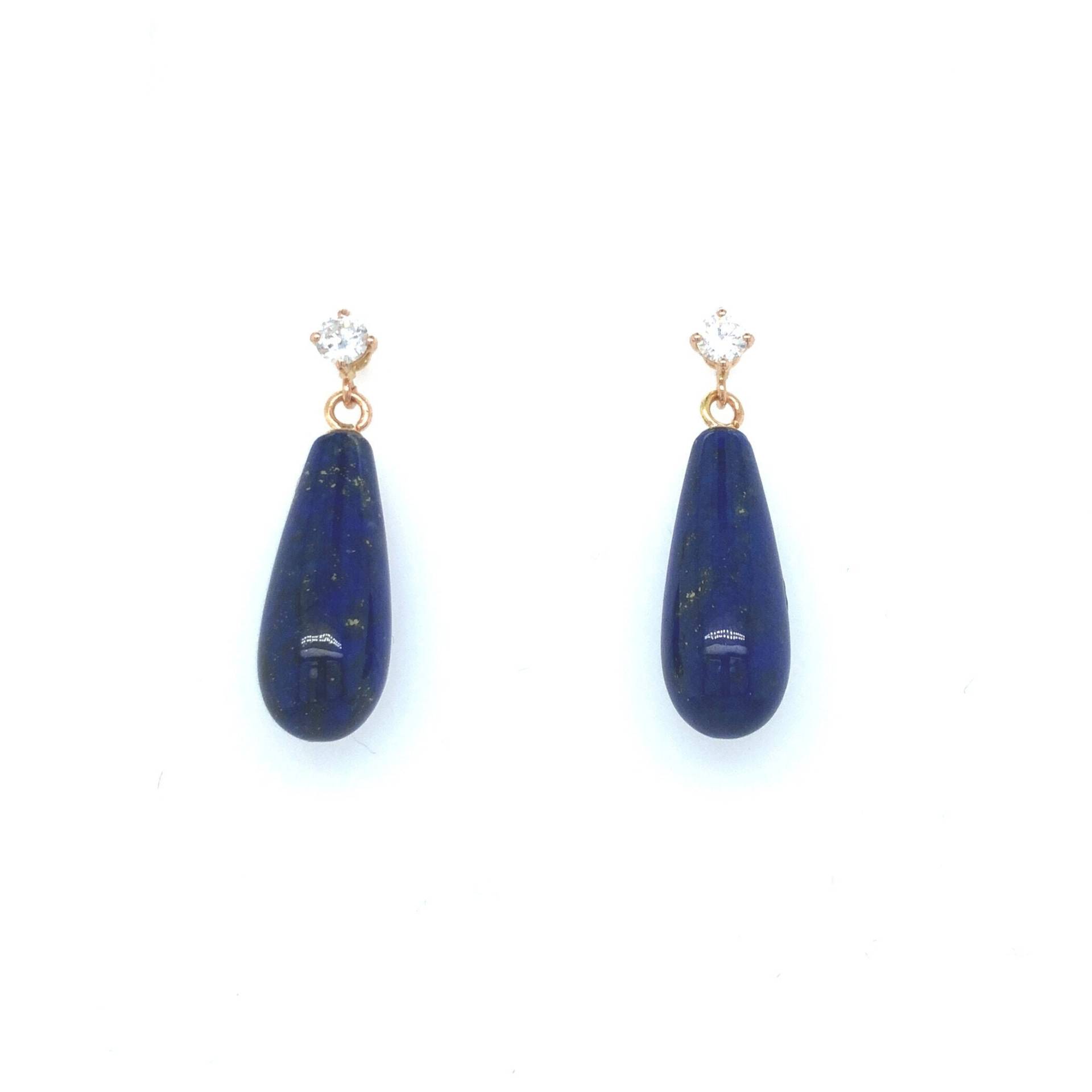 18K Rose Gold, Lapis Lazuli Und Diamant Tropfen Vintage Ohrringe von VintageJewelleryCoUK