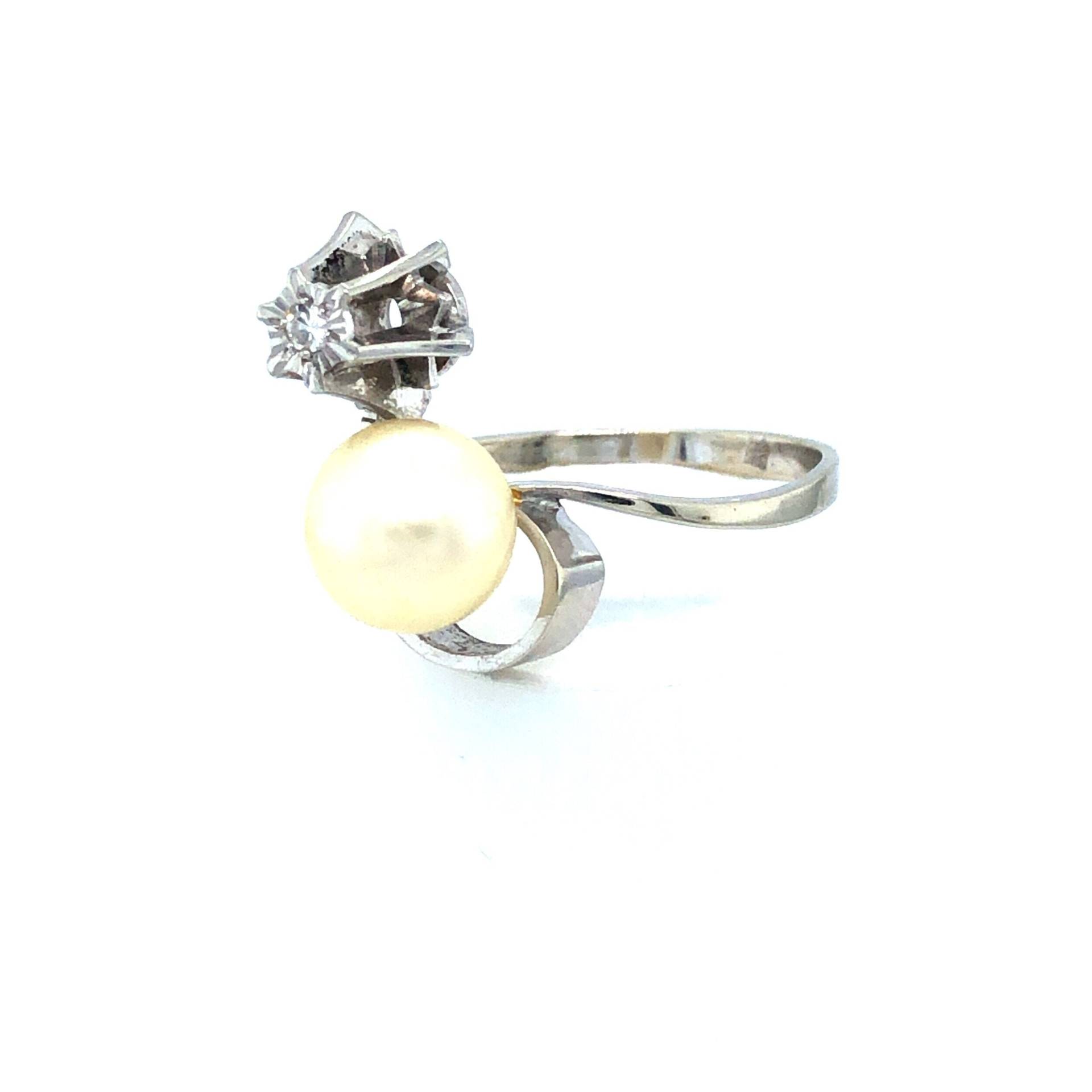 1950Er 18K Weißgold Vintage Ring Mit Einer Zuchtperle Und Diamant 1950Er 18K Weißgold Vintage Ring Mit Einer Zuchtperle Und Diamant von VintageJewelleryCoUK