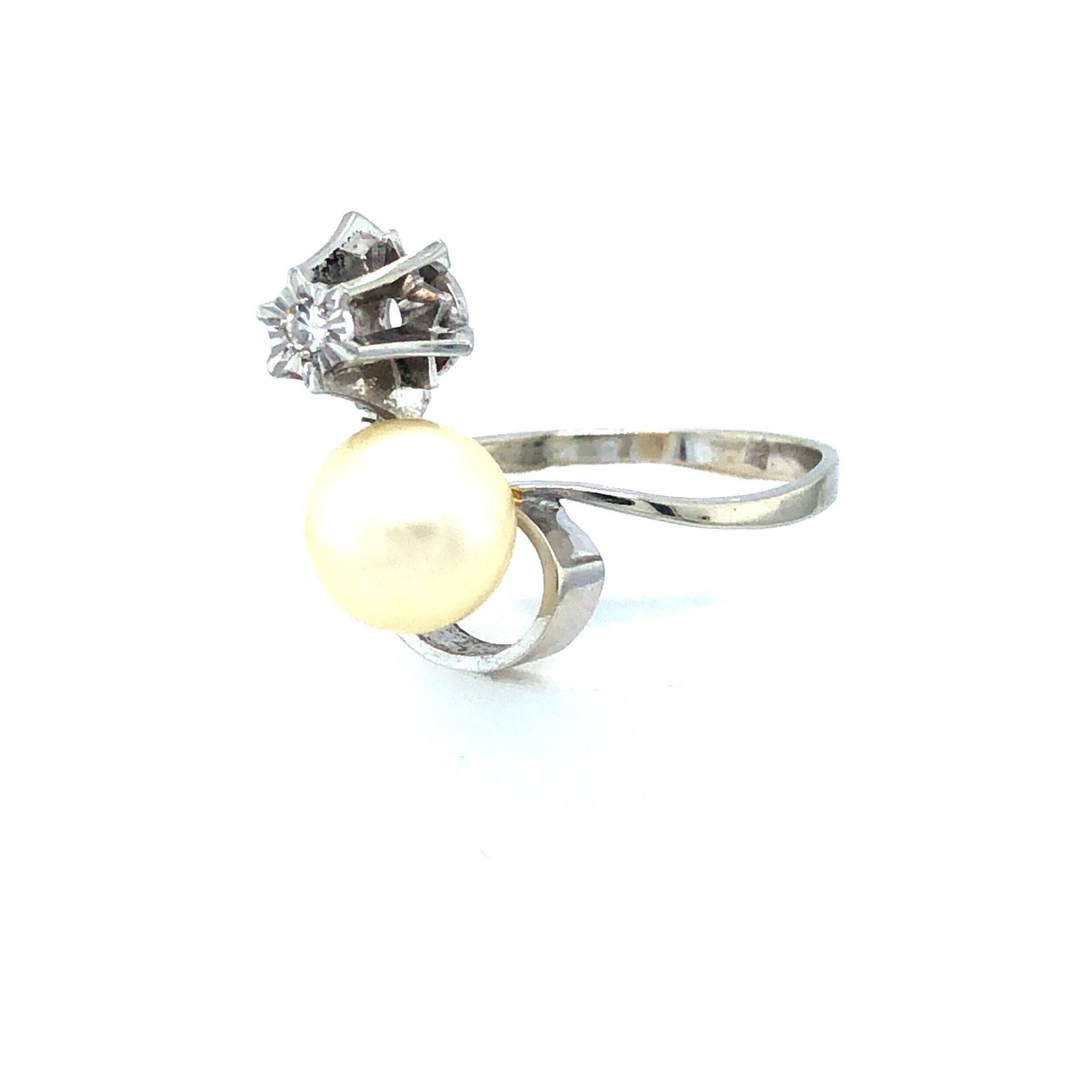 1950Er 18K Weißgold Vintage Ring Mit Einer Zuchtperle Und Diamant von VintageJewelleryCoUK