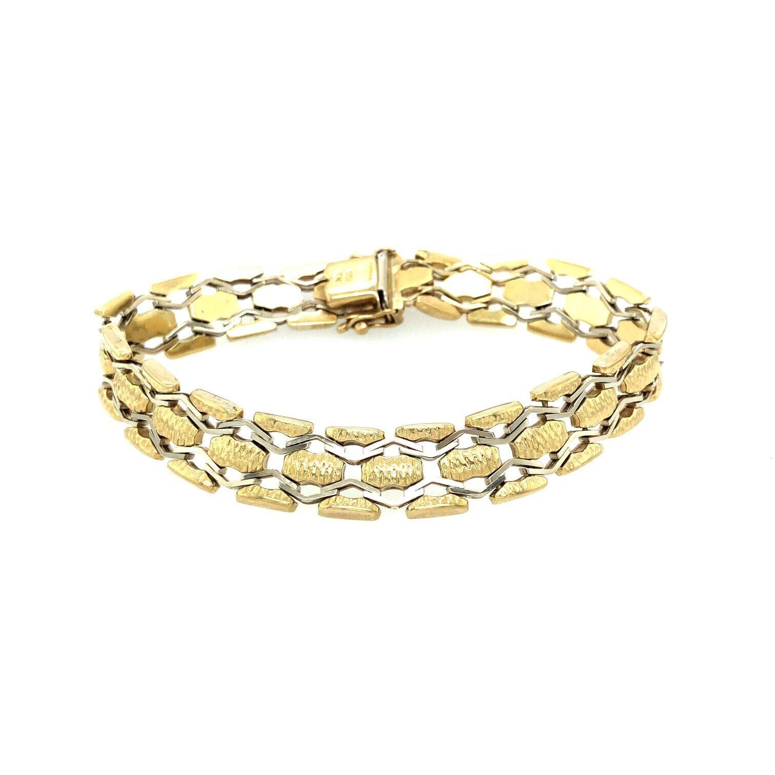 Feines Mid-Century 9K Gold Gliederarmband Feines Mid-Century 9K Gold Gliederarmband von VintageJewelleryCoUK