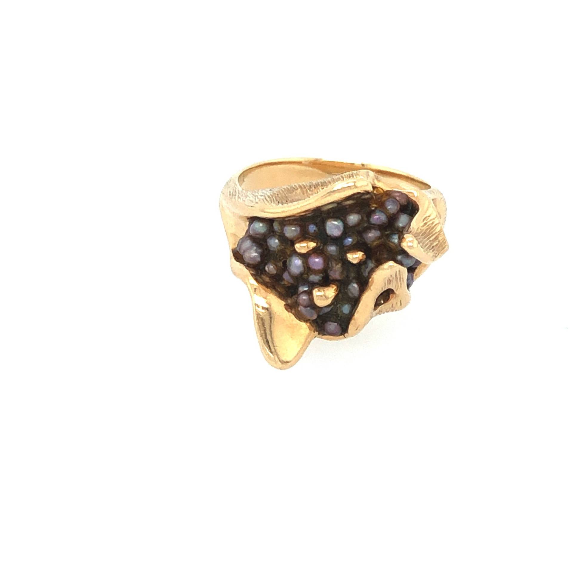 Vintage Saatperle Und 10K Gold Ring von VintageJewelleryCoUK