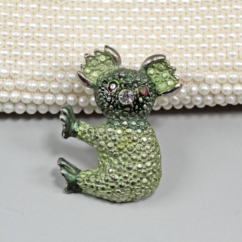 Vintage Koala Brosche Designer Bär Grüne Kristallbrosche Alte Tierbrosche Bluse Silber Australier Memory Schmuck Australien Souvenir von VintageJewelleryLand