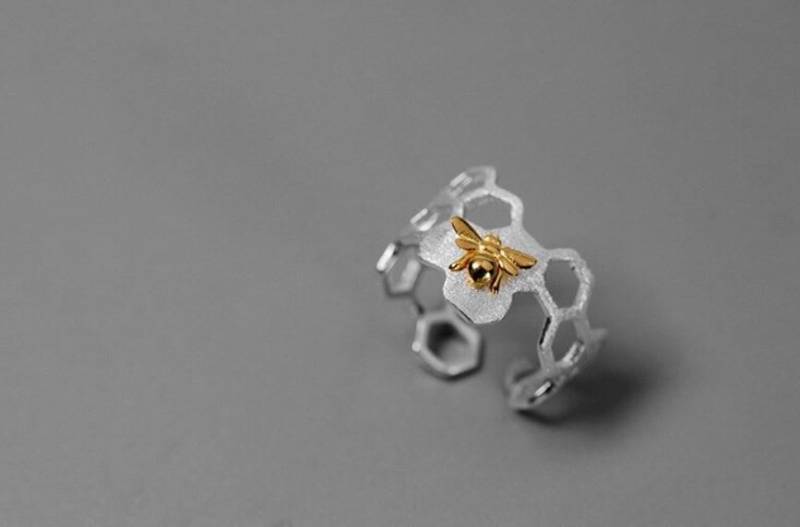 925 Artisan Sterling Silber Ring Offen Wrap Hexagon Cluster Wabe Gold Biene Honigbiene Breite Midi Band Größe 6 Schmuck Geburtstag Geschenk Für Sie von VintageJewelryEden