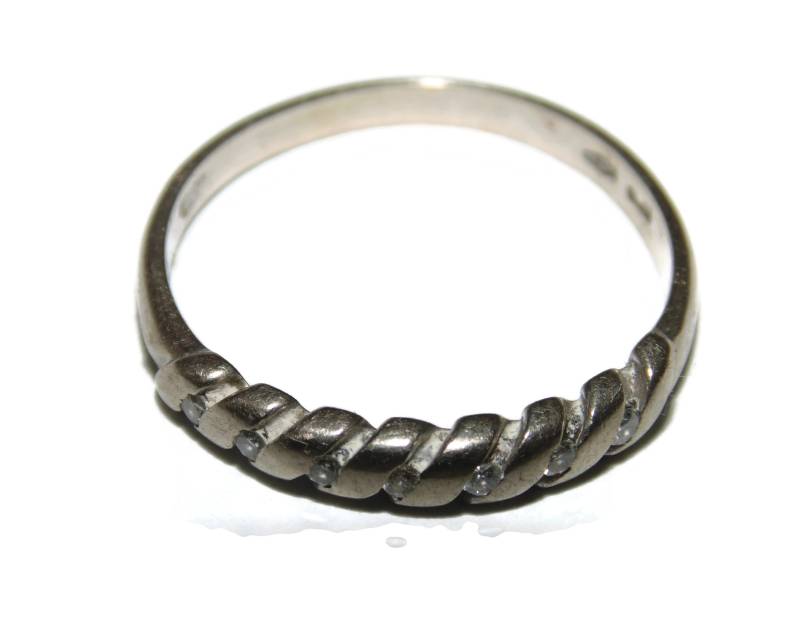 Sr1126 Vintage Estate Sterlingsilber Geätzt Linien Gewölbt Solitaire Strass Ring Us Größe 7, 25 Uk O 1/2 925 Schmuck Für Sie von VintageJewelryEden