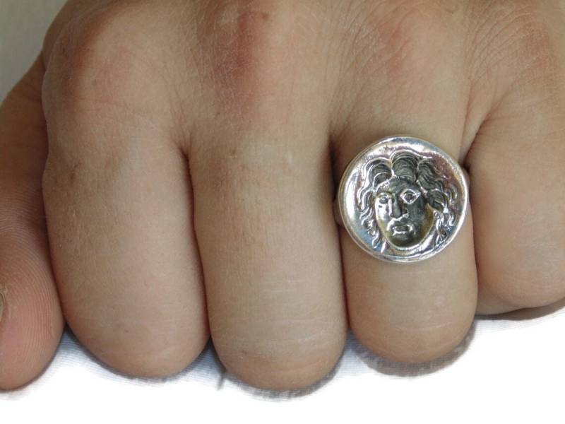 Sr1796 Mens Signet Stempel Wachs Seal Rhodes Münze Helios Colossus Artisan Made Sterling Silber Ring Us Größe 9.5 Uk S 1/2 925 Schmuck von VintageJewelryEden