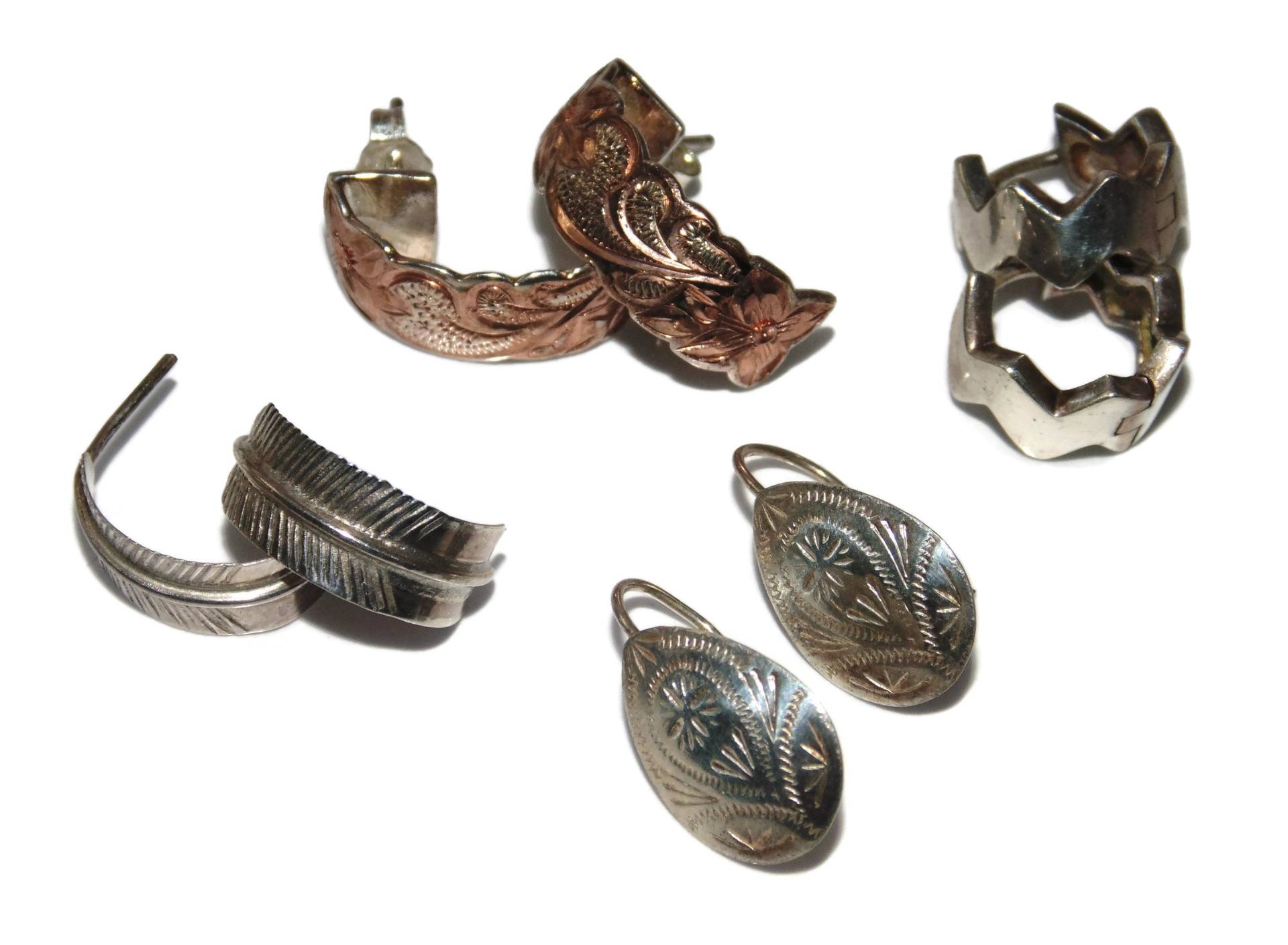 Vintage 925Er Silber Ohrringe Kreolen Mit Floralem Muster von VintageJewelryEden