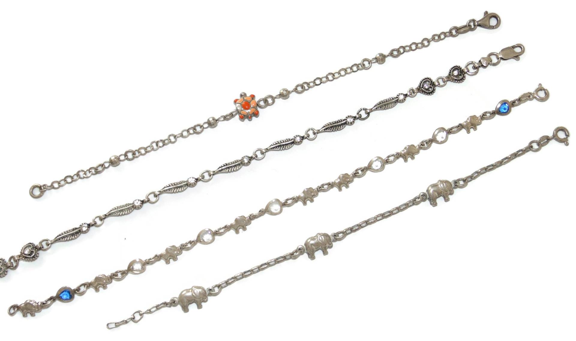 Vintage Sterling Silber Bettelarmband Elefant, Schildkröte, Feder, Herz von VintageJewelryEden