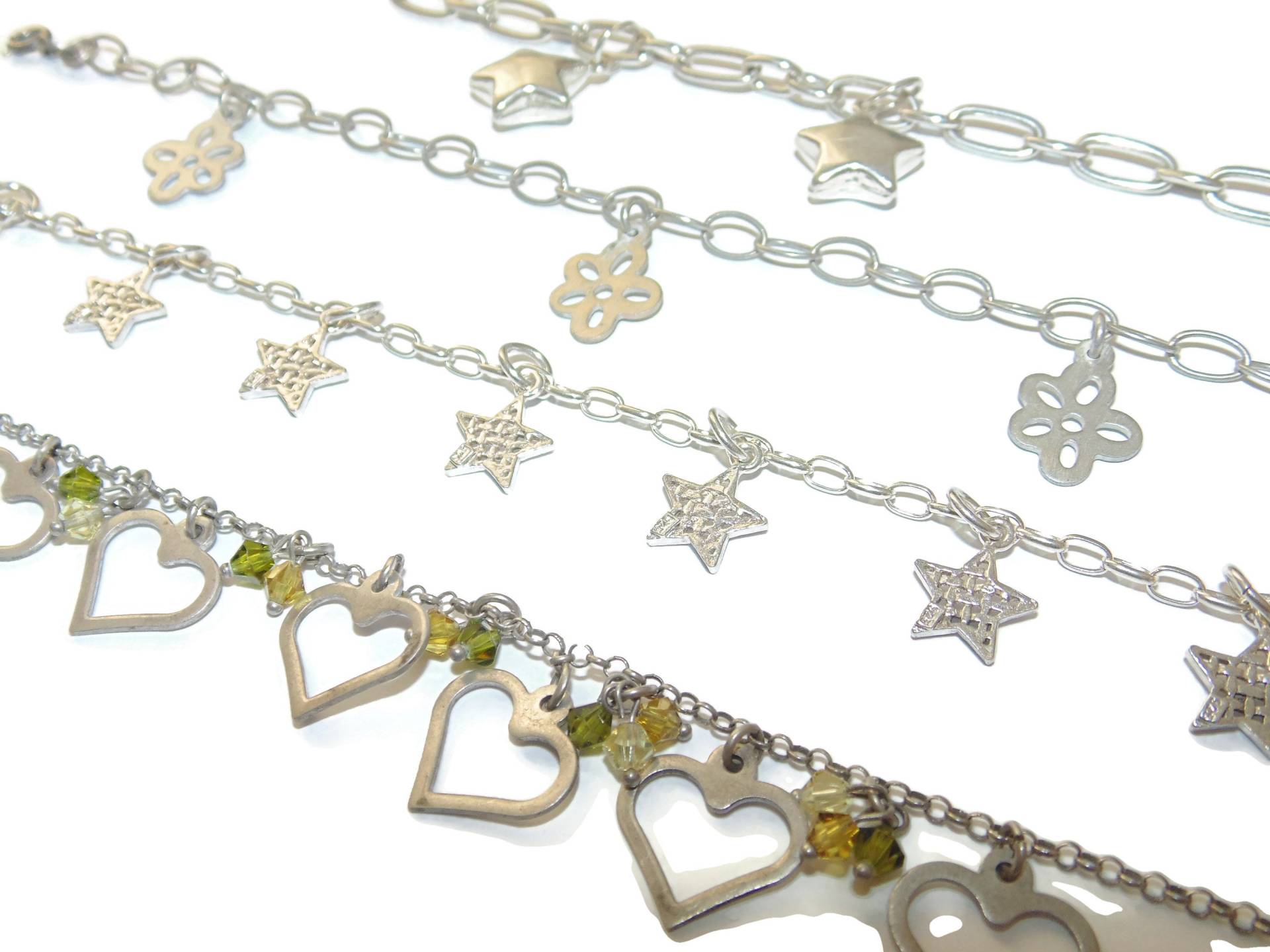 Vintage Sterling Silber Bettelarmband Sterne, Herzen, Blumen von VintageJewelryEden