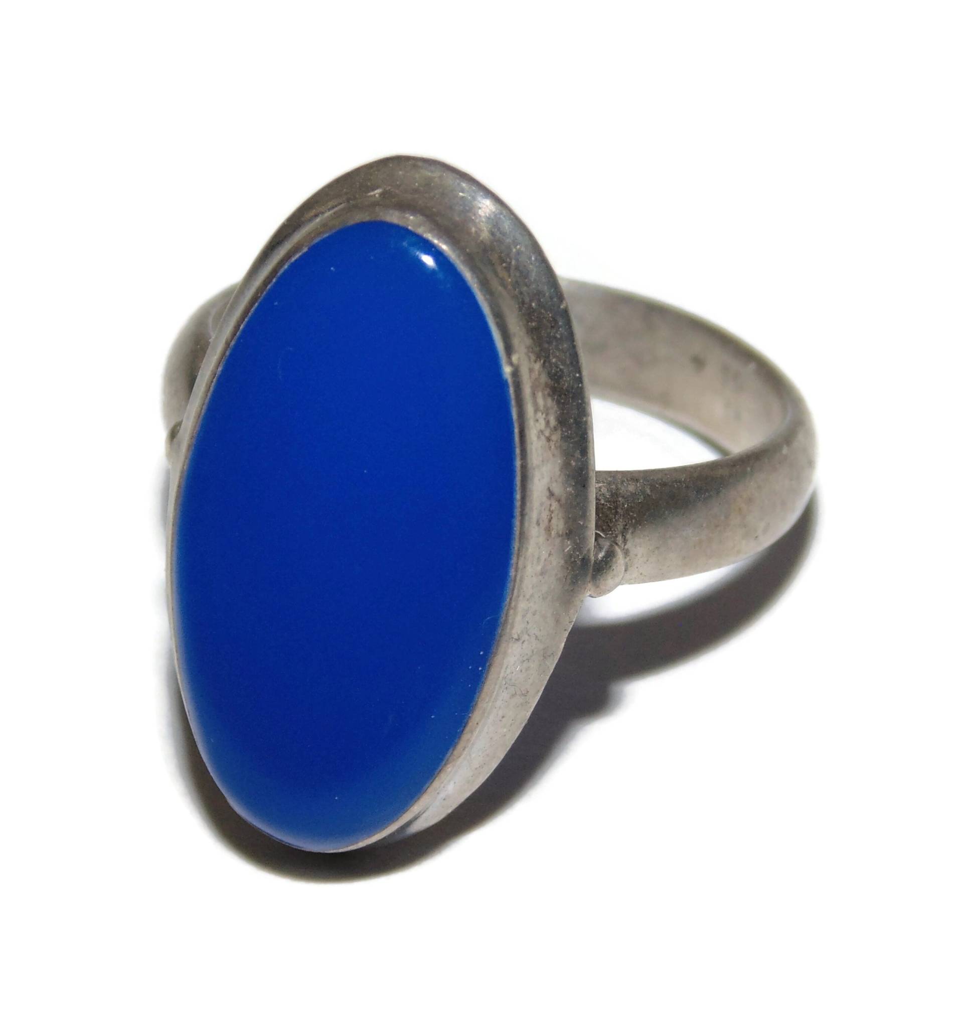 Vintage Sterling Silber Blau Acryl Statement Ring - Größe 8 von VintageJewelryEden