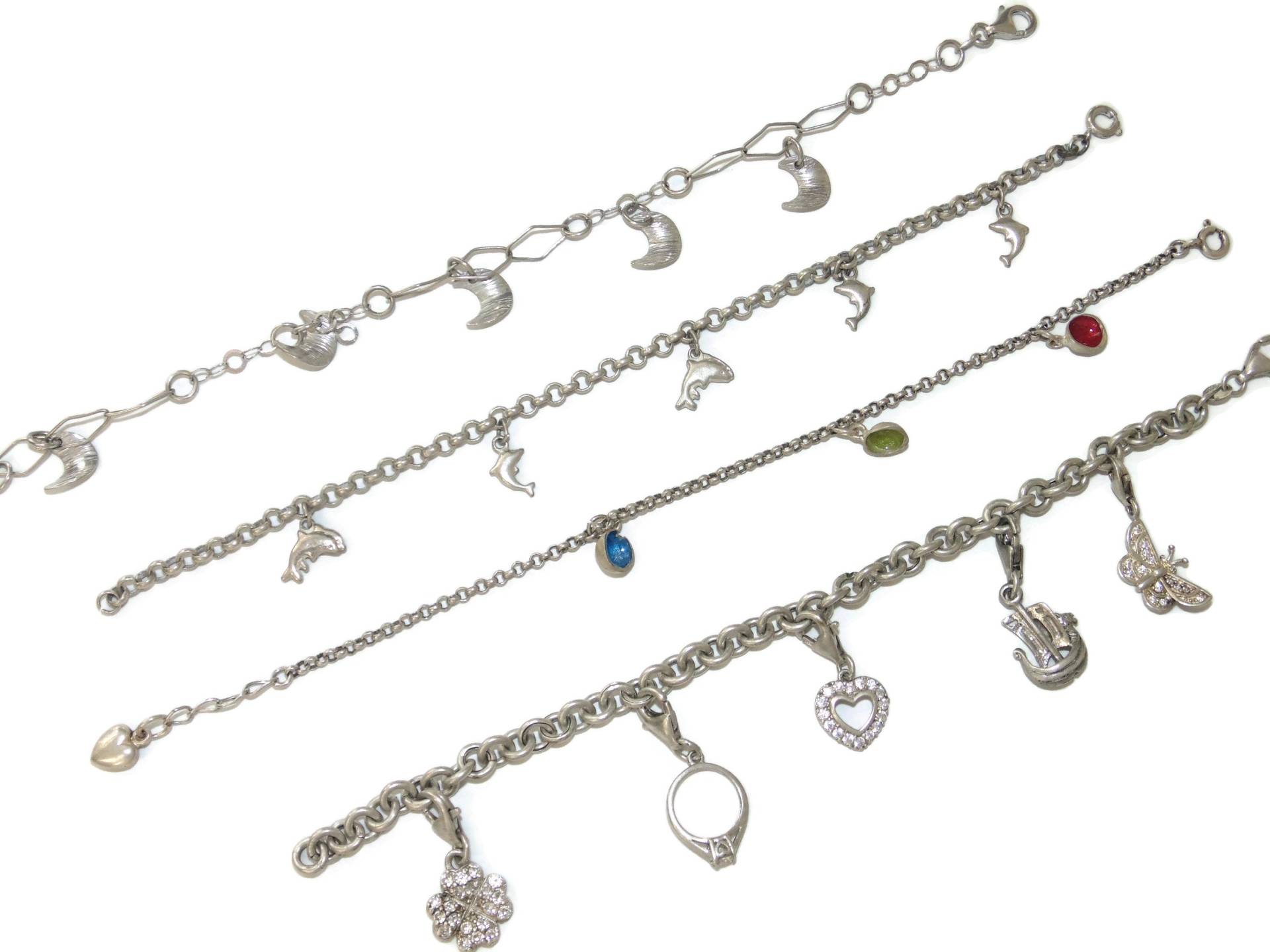 Vintage Sterling Silber Charm Armband Delfin, Mond, Herz Charms von VintageJewelryEden