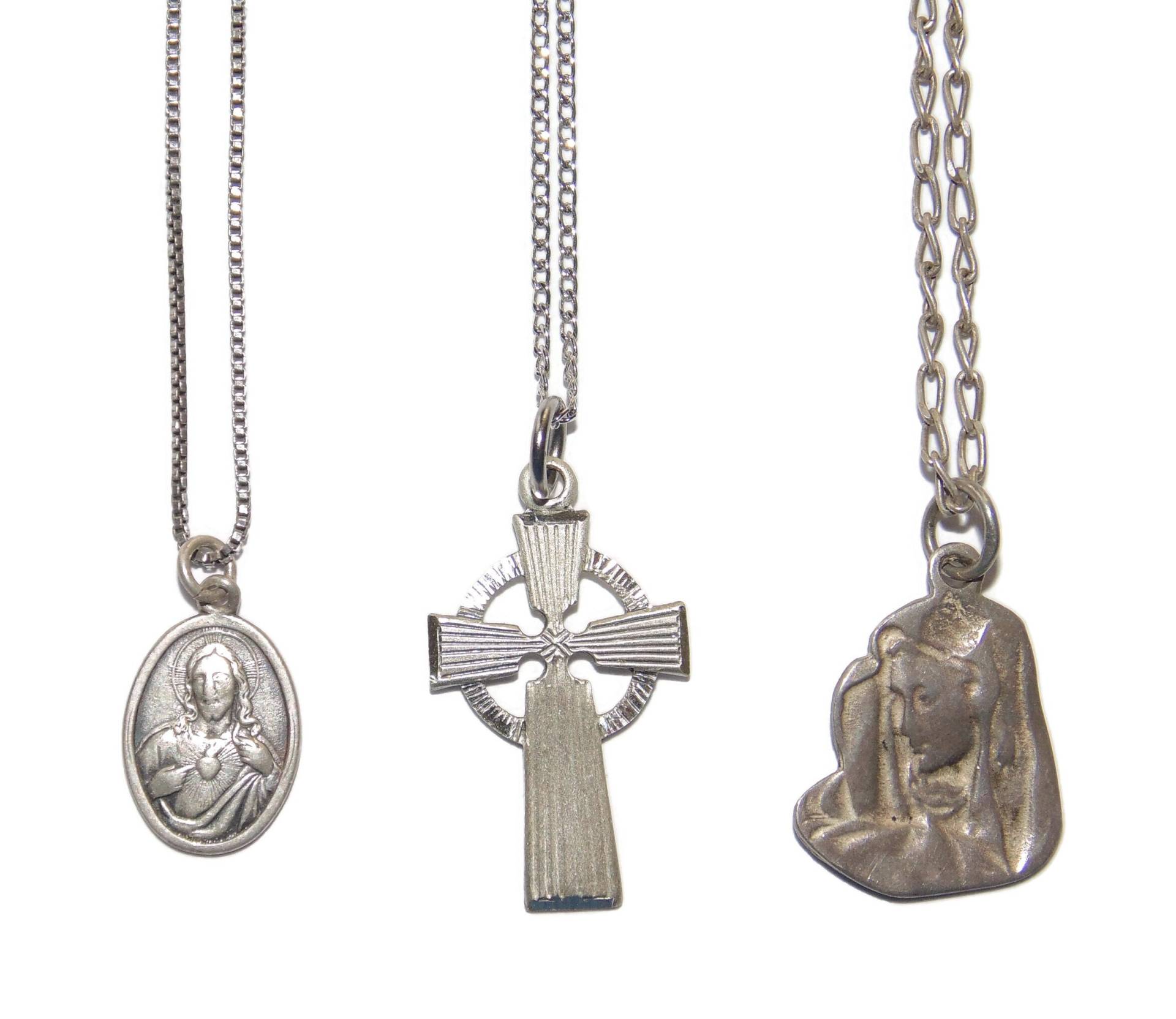 Vintage Sterling Silber Religiöse Anhänger Halskette Jungfrau Maria, Kreuz von VintageJewelryEden