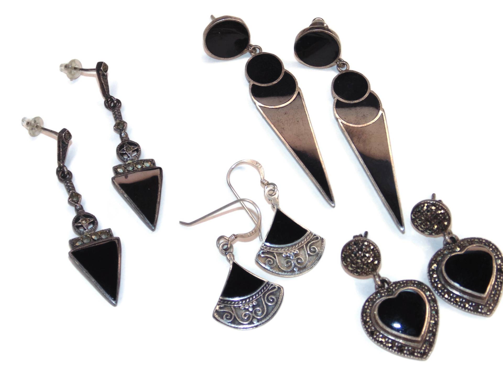 Vintage Sterling Silber Schwarzer Onyx Ohrringe Markasiten Schmuck von VintageJewelryEden