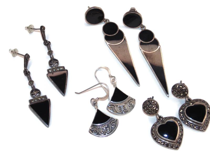 Vintage Sterling Silber Schwarzer Onyx Ohrringe Markasiten Schmuck von VintageJewelryEden