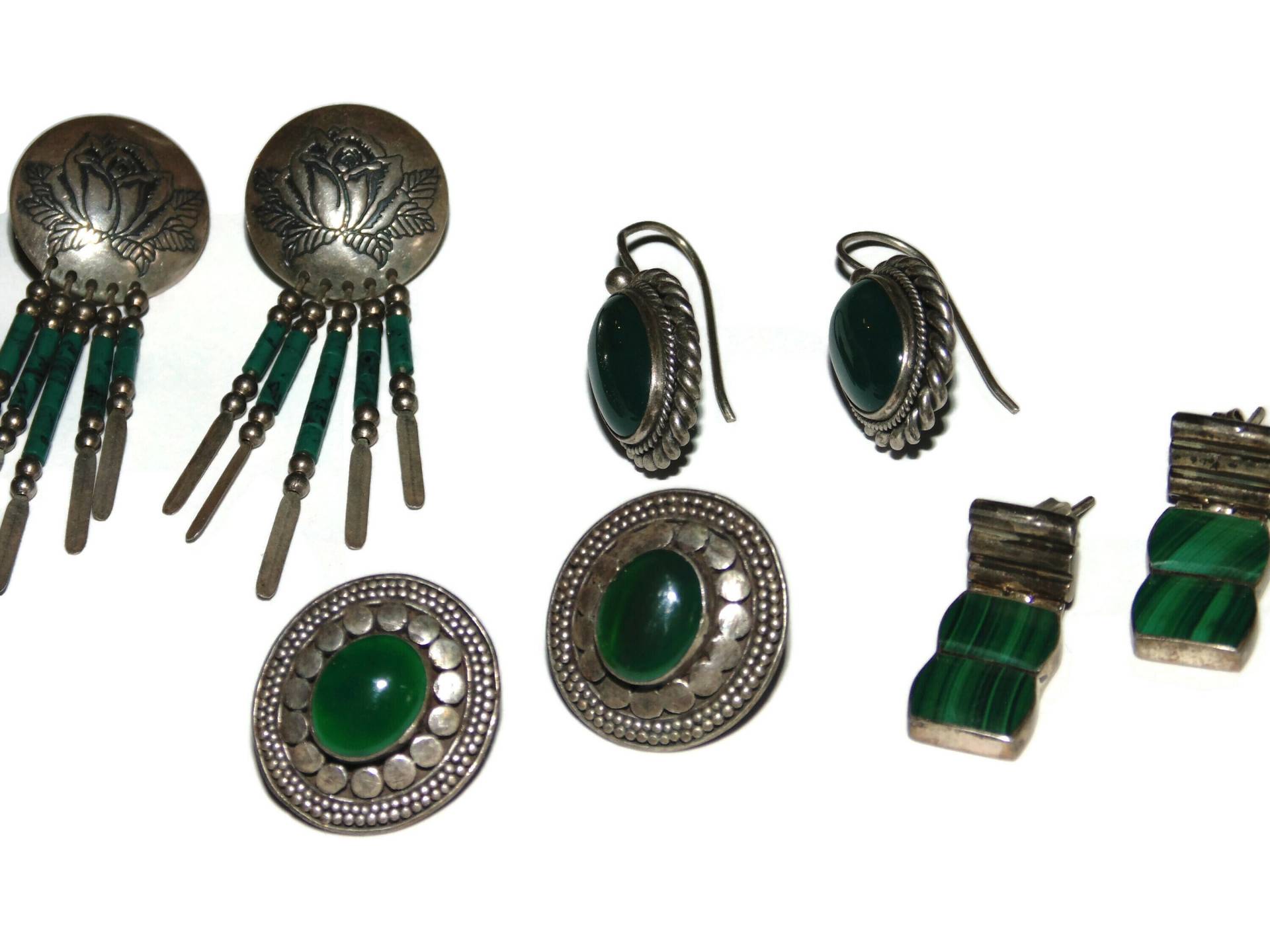 Vintage Sterling Silber Southwestern Ohrringe Malachit & Jadeit von VintageJewelryEden