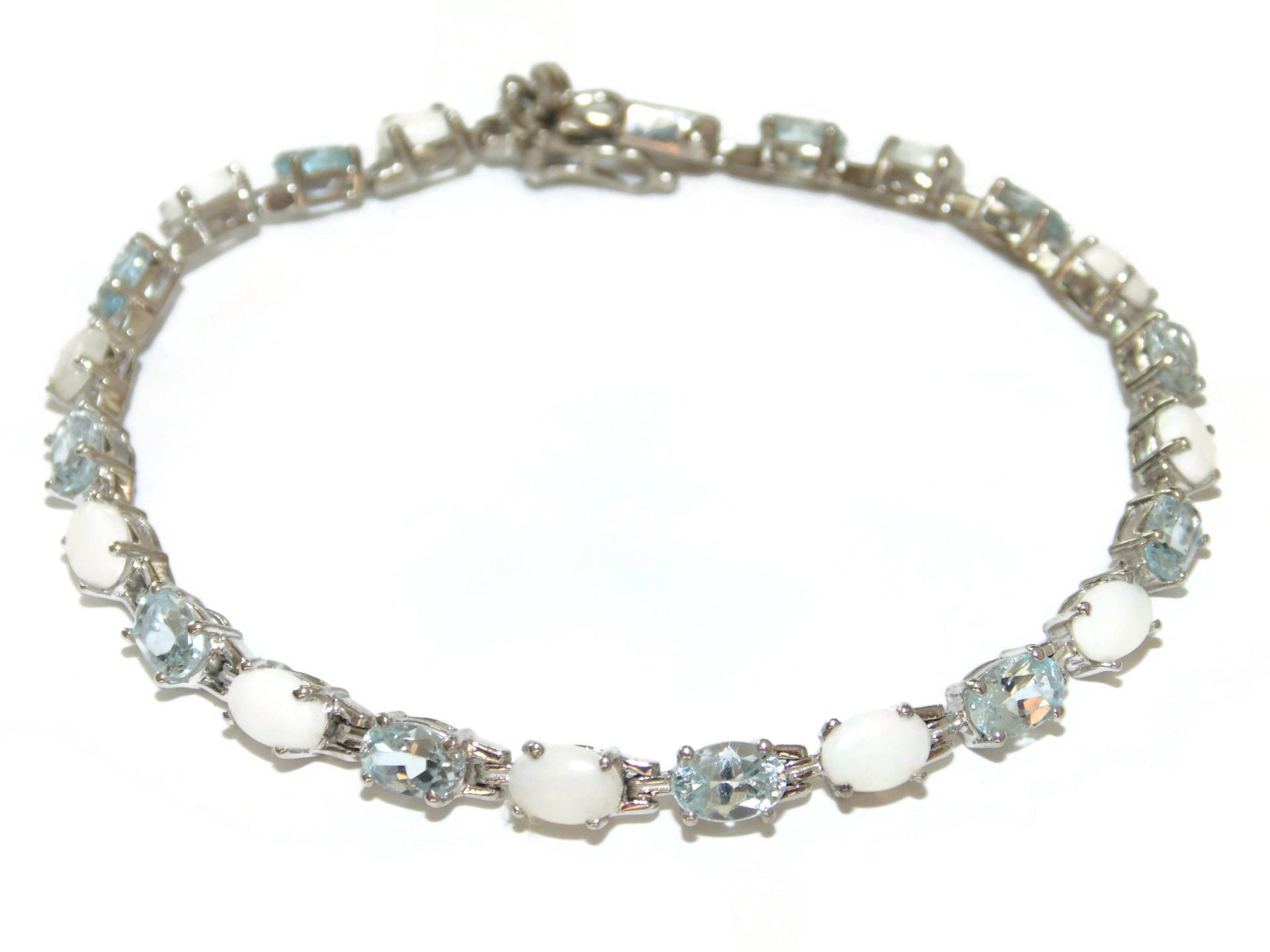 Vintage Sterling Silber Tennis Armband Opal & Aquamarin Cz Blaue Steine von VintageJewelryEden