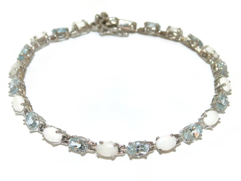 Vintage Sterling Silber Tennis Armband Opal & Aquamarin Cz Blaue Steine von VintageJewelryEden