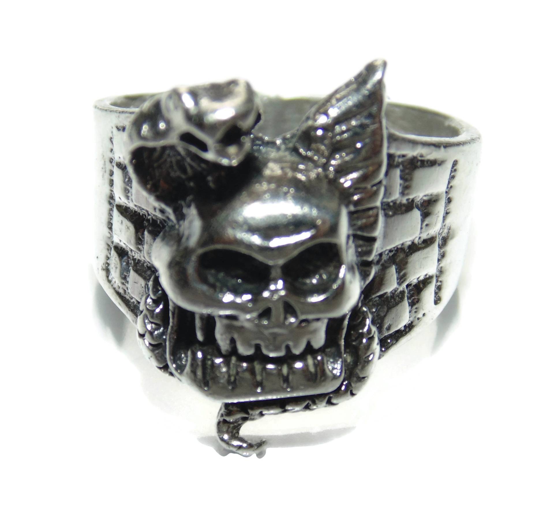 Vintage Sterling Silber Totenkopf Schlange Ring Biker Rocker Schmuck von VintageJewelryEden