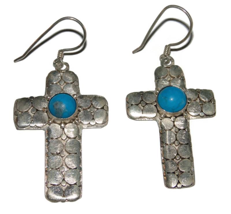 Vintage Sterling Silber Türkis Kreuz Ohrringe von VintageJewelryEden