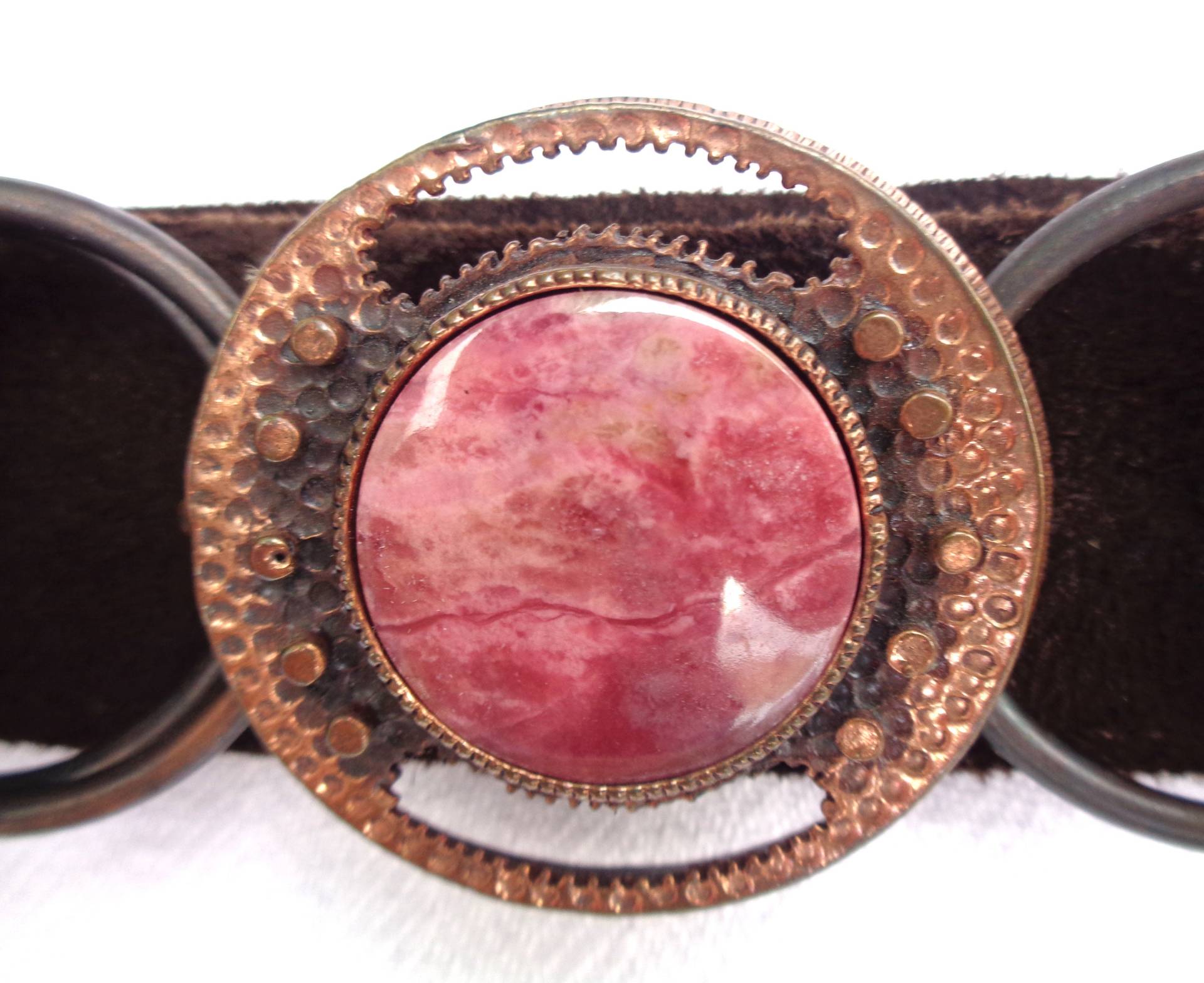 Vintage Wildleder Gürtel Aukusti Paatola Bronze Schnalle Mit Rhodonit Stein von VintageJewelryNL