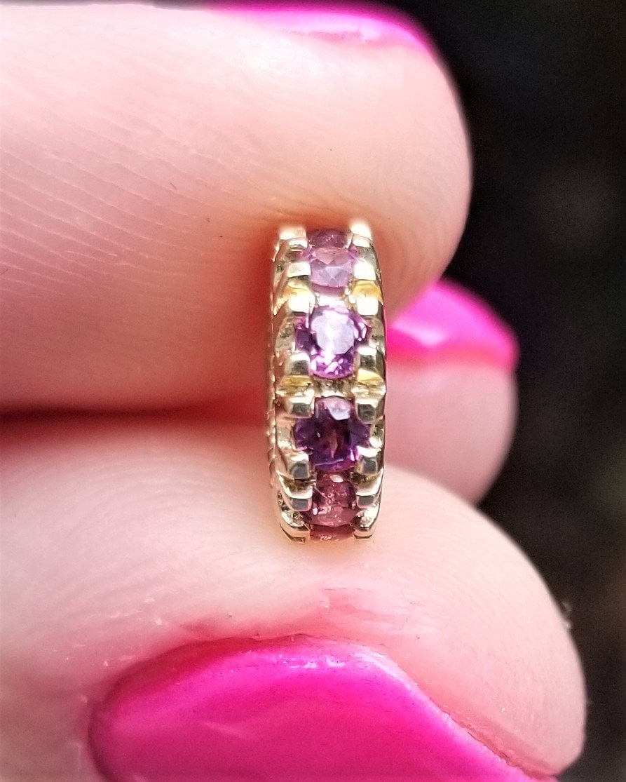 14K Gelbgold Slider Anhänger Mit Rosa Turmalin Steinen 14K Gelbgold Slider Anhänger Mit Rosa Turmalin Steinen von VintageJewelsMA