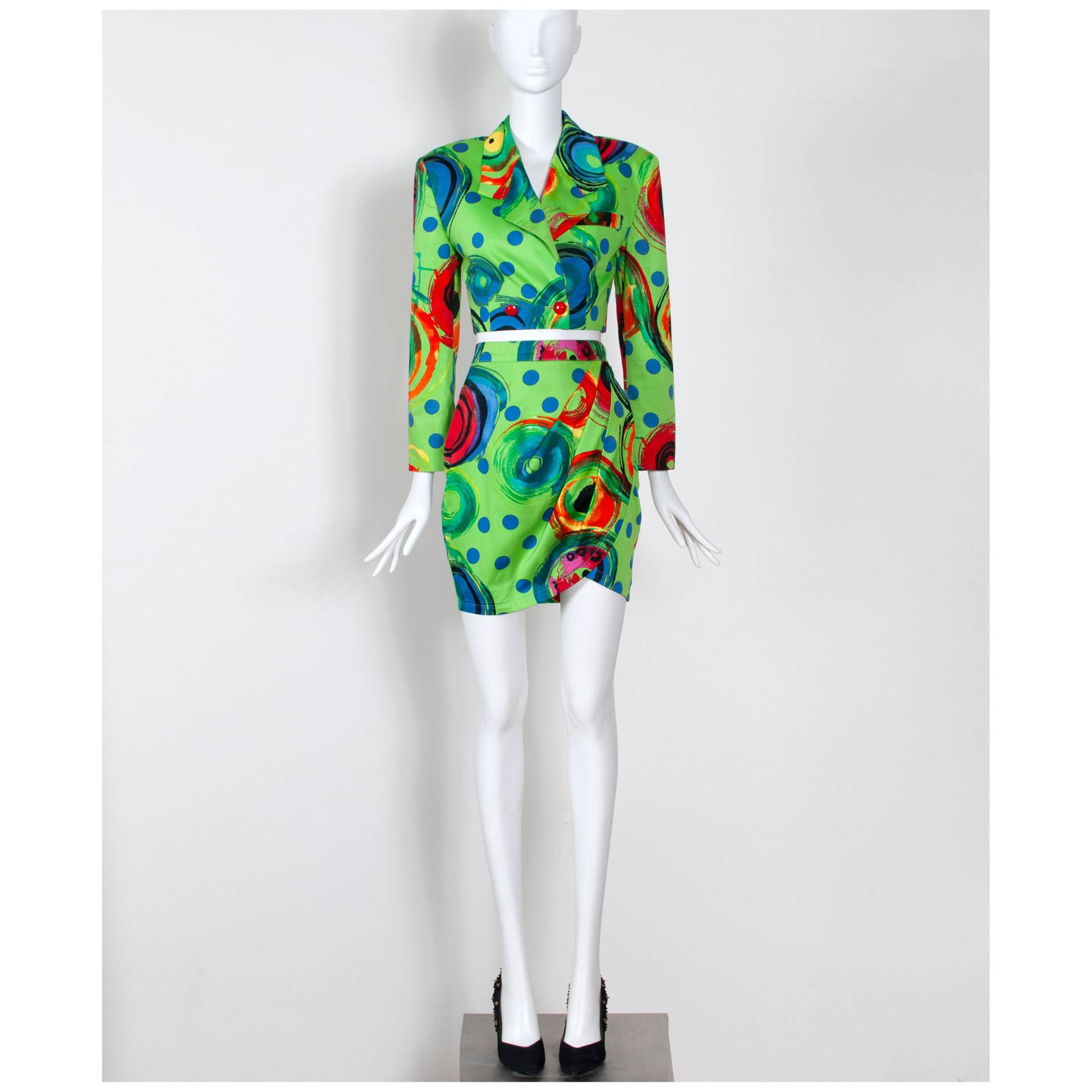 Vintage 1991 Gianni Versace Runway Rockanzug Acid Grün Pop Art Vintage 1991 Gianni Versace Runway Rockanzug Acid Grün Pop Art von VintageKabinet