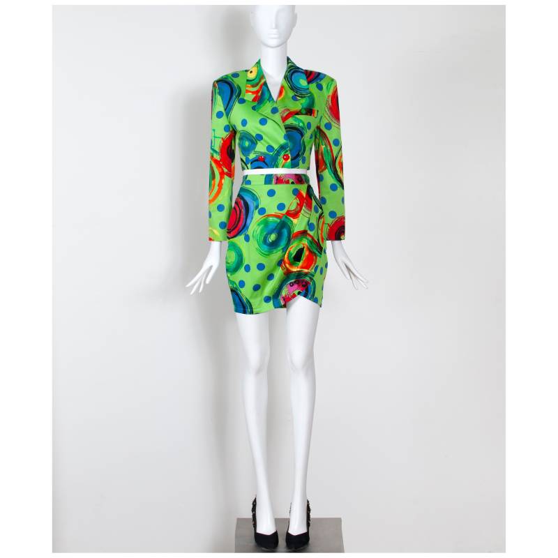 Vintage 1991 Gianni Versace Runway Rockanzug Acid Grün Pop Art Vintage 1991 Gianni Versace Runway Rockanzug Acid Grün Pop Art von VintageKabinet