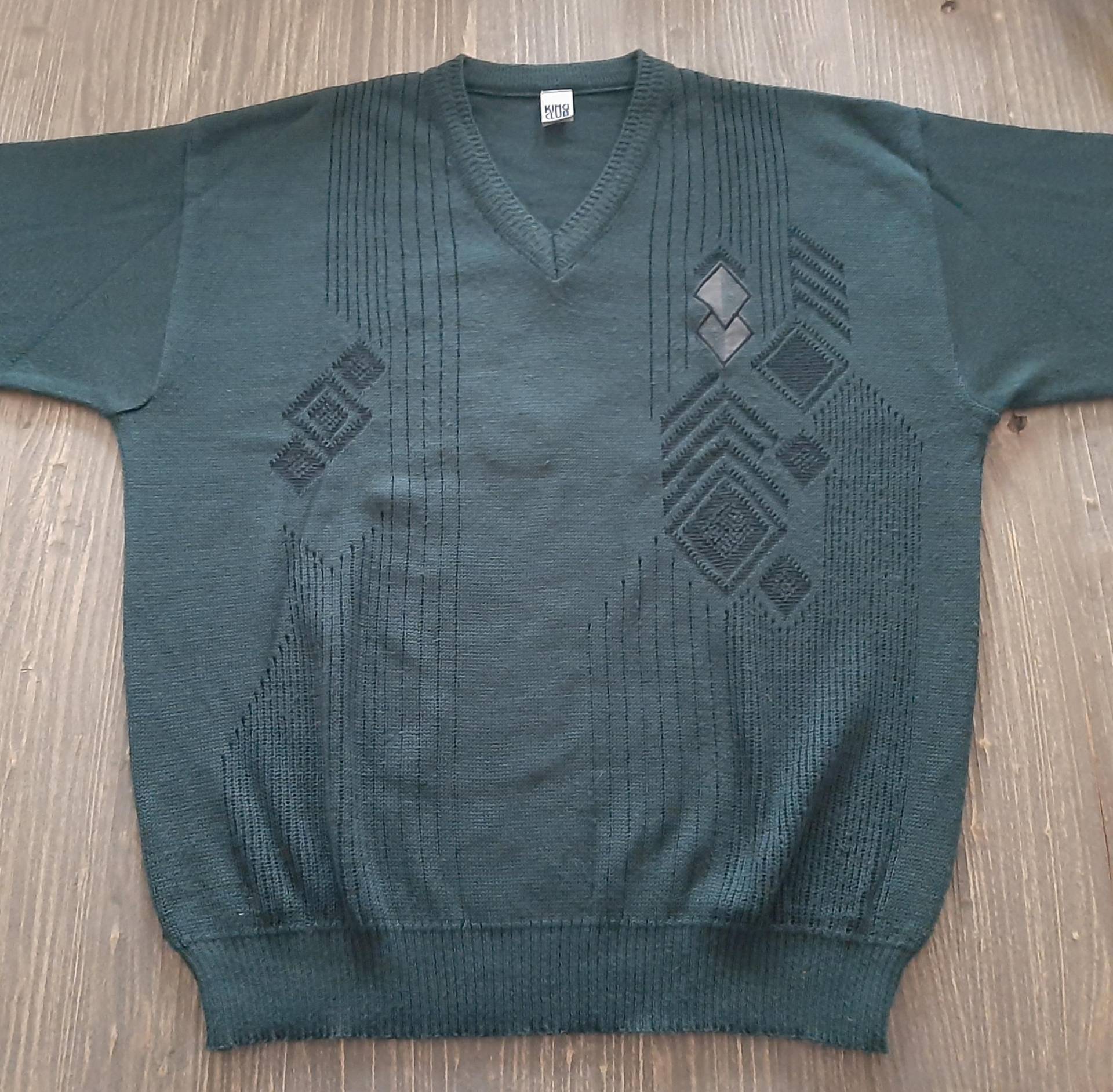 Vintage Pullover Grösse 52/54strickpullover Mit Crazy Pattern Und V Neck...sustainable Vintage Knitwear Clothing von VintageKleidungStore