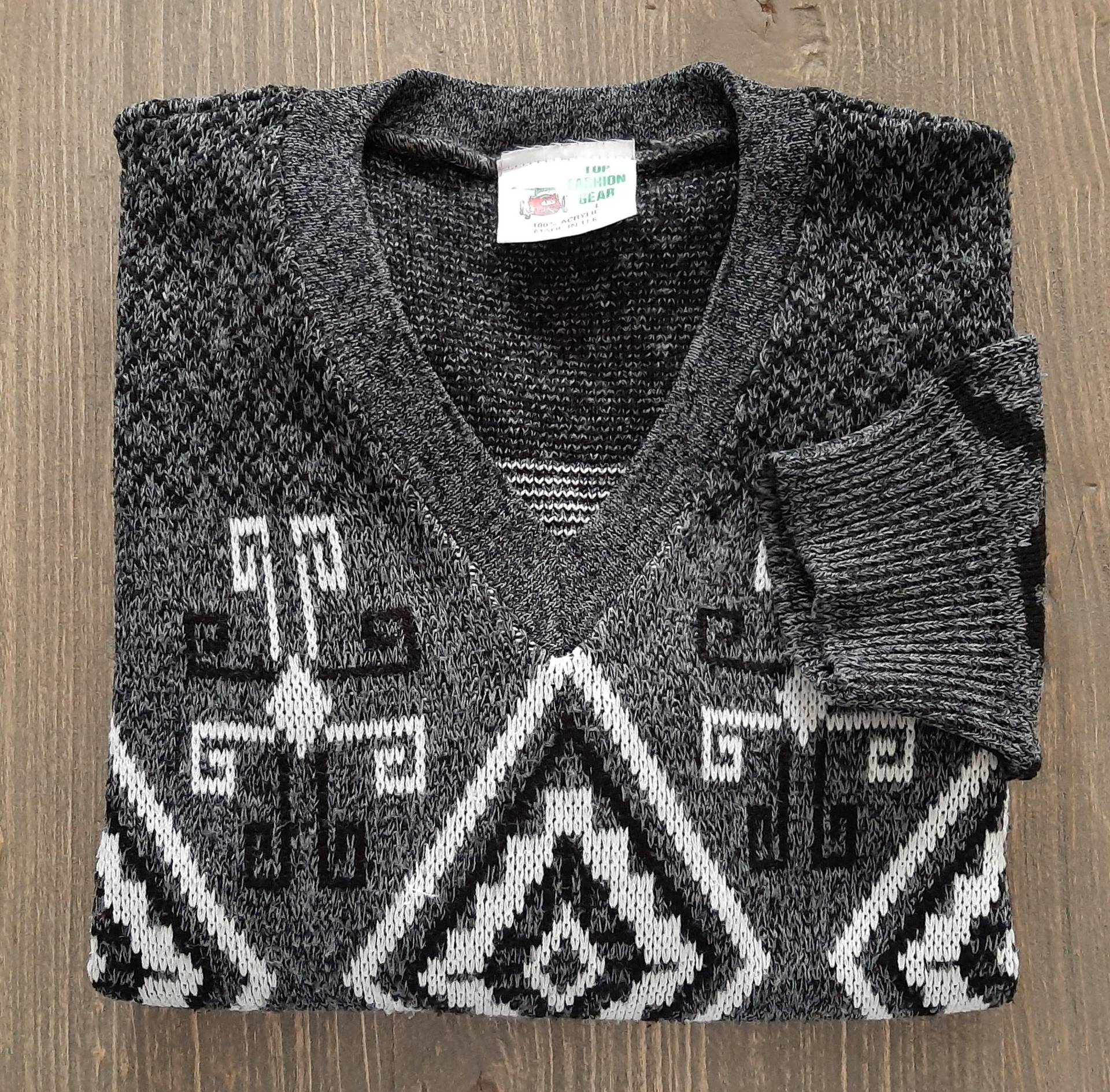 Vintage Pullover Grösse Lstrickpullover Crazy Pattern Aus Den 80S/90Soversize...sustainable Vintage Clothing von VintageKleidungStore