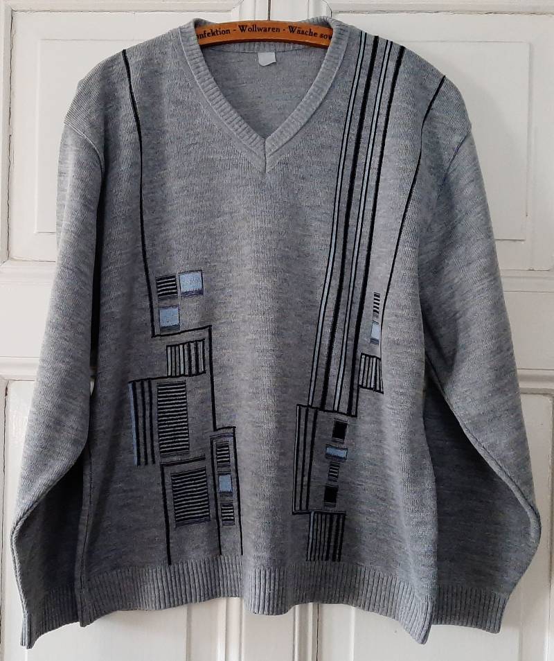 Vintage Pulloverknit Sweater Jumper Crazy Pattern Aus Den 80S/90S Jahren Mit V-Neckv Ausschnitt von VintageKleidungStore