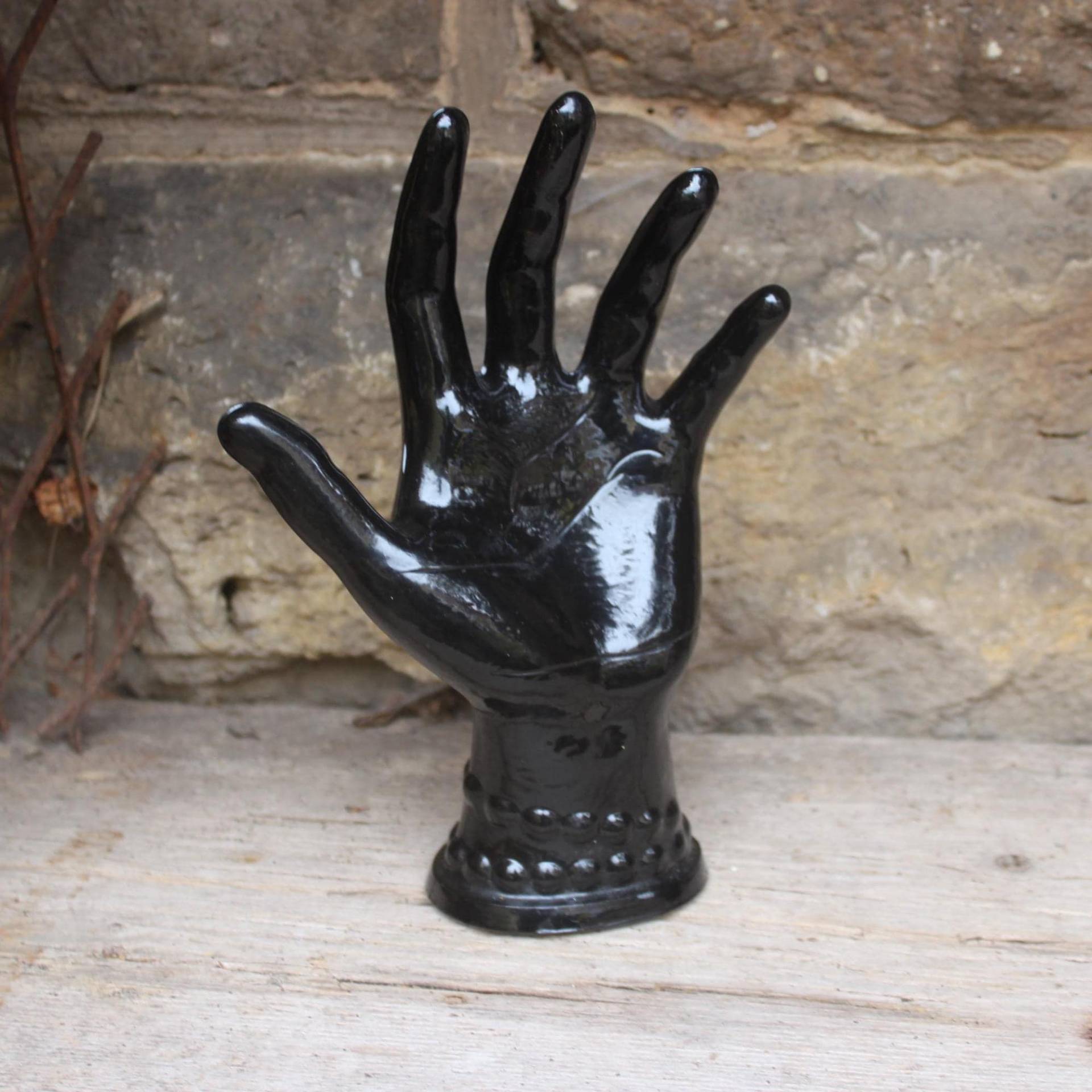 Schmuckhand Glas Schwarz Ringhalter Vintage 80Er 90Er Jahre von VintageKreativecke